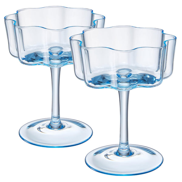 Flower Wave Coupe Cocktail Colored Glasses | Set of 2 | Cobalt Blue