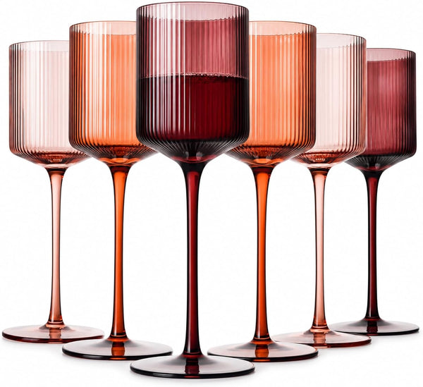 Venus Ribbed Wine Glasses Set of 6 Multicolor 11.8 oz