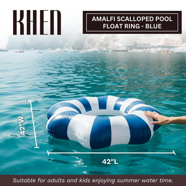 Amalfi Scalloped Pool Float Ring, 1 Piece, Blue & White Inflatable Swim Tube
