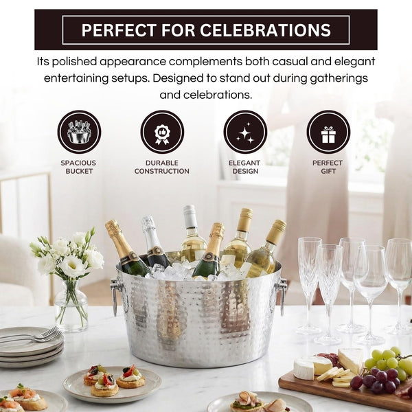 Hammered Stainless Steel Ice Bucket, Single Piece, 14.5 x 6.75 Inch