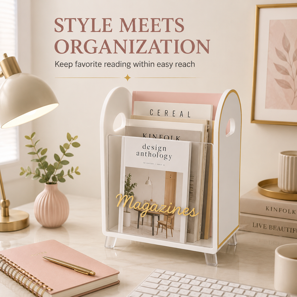 Khen Acrylic Magazine Holder with Gold Trim - 12.40