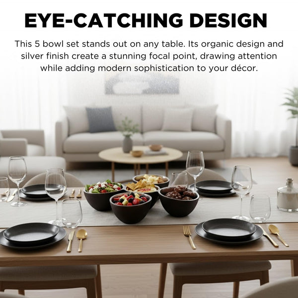 GUTE 5 Bowl Organic Set – Modern Multi Section Serving Dish | Bowls for Snacks Salads Fruits Desserts Appetizers | Functional Centerpiece Dining Tableware | 14.9