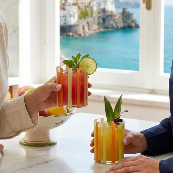 Capri Italian Design Cylindrical Tumblers, 2 Set Olive & Orange