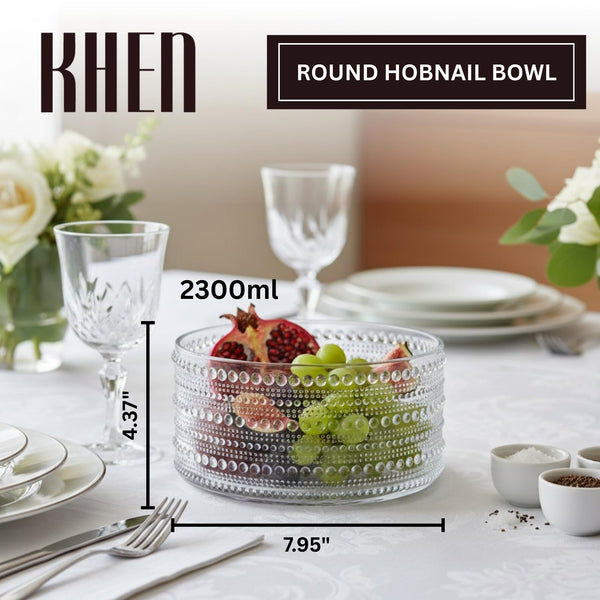 Round Hobnail Bowl, Single Piece, 7.95in 2300ml Clear