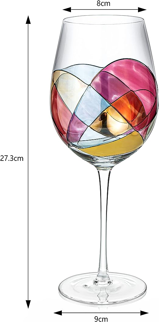 Painted STEMMED wine glass box set - opener, stopper, drip ring, wine pourer - 2 glasses