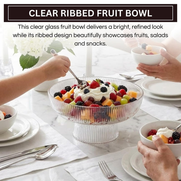 Decorative Fluted Transparent Glass Bowl, Fruit, Snacks Sweets