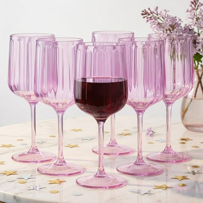 Khen Acrylic Lucia Stemmed Goblets - Unbreakable Wine Glasses Reusable Drinking Cups Dishwasher Safe Elegant Stemware for Cocktail Champagne | Kitchen Bar Party | Set of 6 |14oz | Lilac