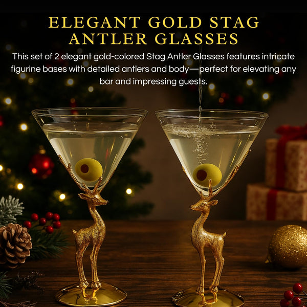 Golden Standing stag martini glasses set of 2