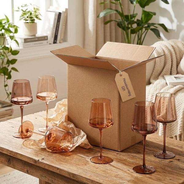 Venus Wine Glasses, Set of 6, Brown Shades 22.3oz Glass Tall Stemware Modern Drinkware for Cocktails Beverages Elegant Tableware Home Bar Dining Entertaining Party Décor Luxury Gifting