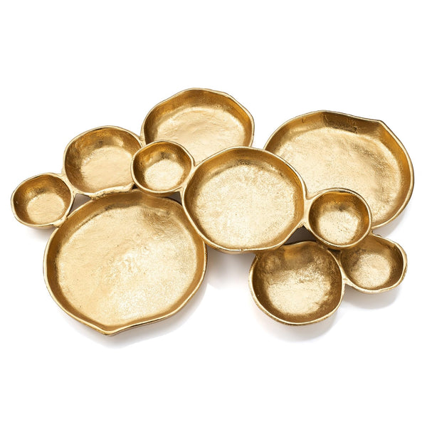 Cluster of 10 Round Serving Bowls Gold Clusters Decorative Elegant Snack Tray for Olives, Chip & Dip, Nuts, Appetizers & Entertaining Strong Brass & Enamel Home Decor Gifts, Parties & Weddings 20.5
