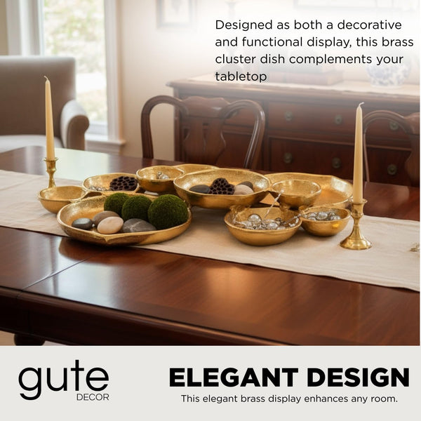 Cluster of 10 Round Serving Bowls Gold Clusters Decorative Elegant Snack Tray for Olives, Chip & Dip, Nuts, Appetizers & Entertaining Strong Brass & Enamel Home Decor Gifts, Parties & Weddings 20.5