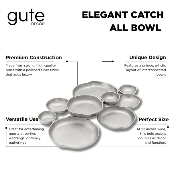 GUTE Cluster Decorative Bowls, Bright Silver Brass - Decoration, Snack Tray Bowl, Chip and Dip Strong Brass Beautiful Room Accent, Perfect for Entertaining, Parties, Home & Wedding Gifts 22