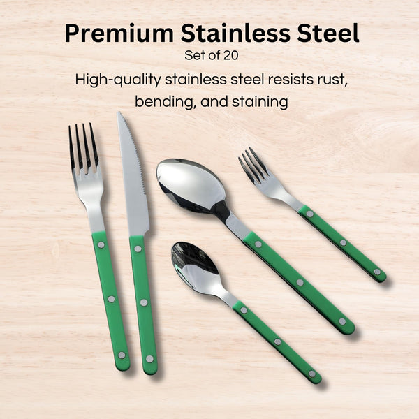 Khen Green Cutlery Set of 20 –18/8 Stainless Steel Flatware