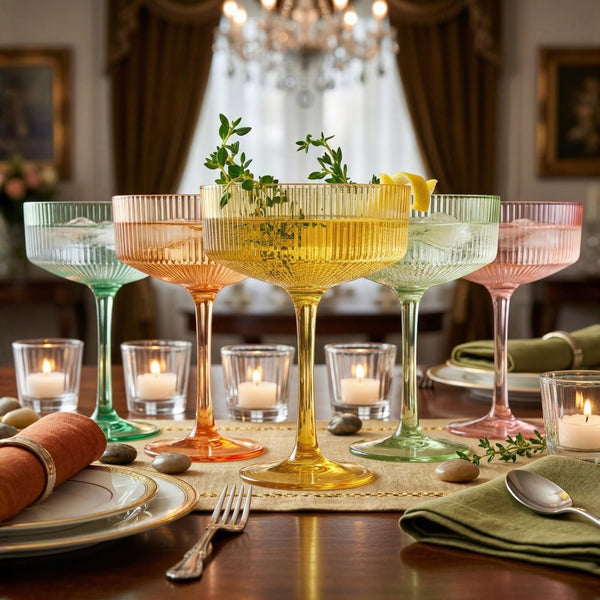 Acrylic Ribbed Vintage Art Deco Martini Glasses, Set of 5 8oz Spring