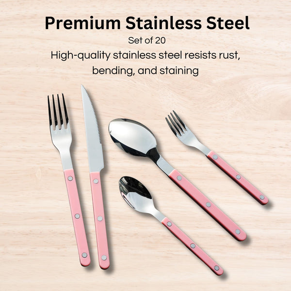 Khen Pink Cutlery Set of 20 –18/8 Stainless Steel Flatware