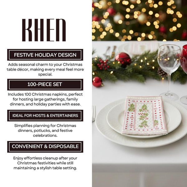 Khen Christmas Napkins 100 pc Set