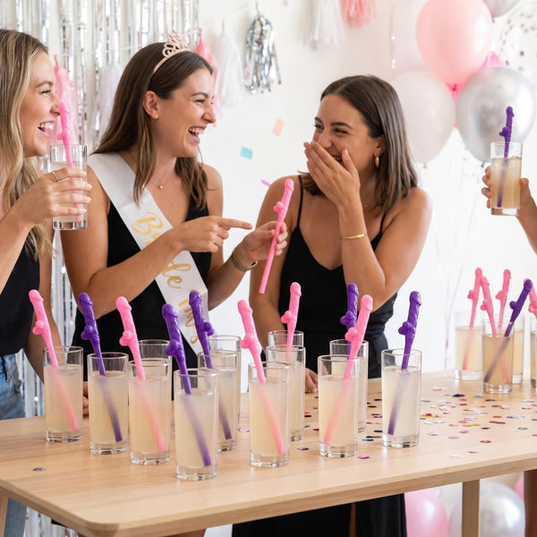 Novelty Party Straws Set of 30, Pink & Purple