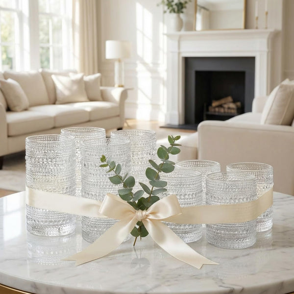 Vintage Hobnail Drinking Glasses Set of 8, 12 oz Highball Glasses & 10 oz Cocktail Glasses Set