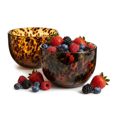 Amber Tortoise Shell Glass Bowls Set of 2 | 4.3” - 12.8oz Leopard Print