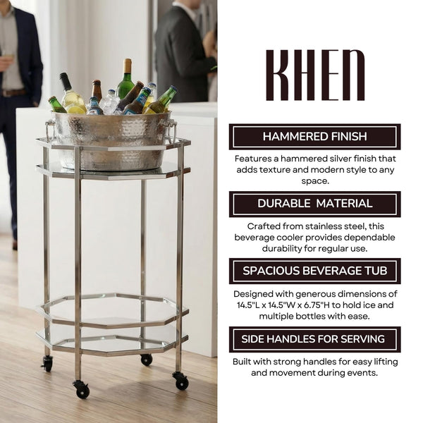 Hammered Stainless Steel Ice Bucket, Single Piece, 14.5 x 6.75 Inch