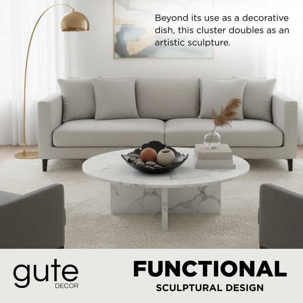 Black Powder Coated Platter Bowl – Modern Aluminum Decorative Centerpiece | Home Kitchen Dining Table Accent | Single Piece | 12