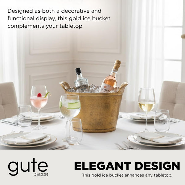 Solid Bronze Gold 12-Quart Double-Walled Insulated Ice Bucket & Champagne Cooler (13.4