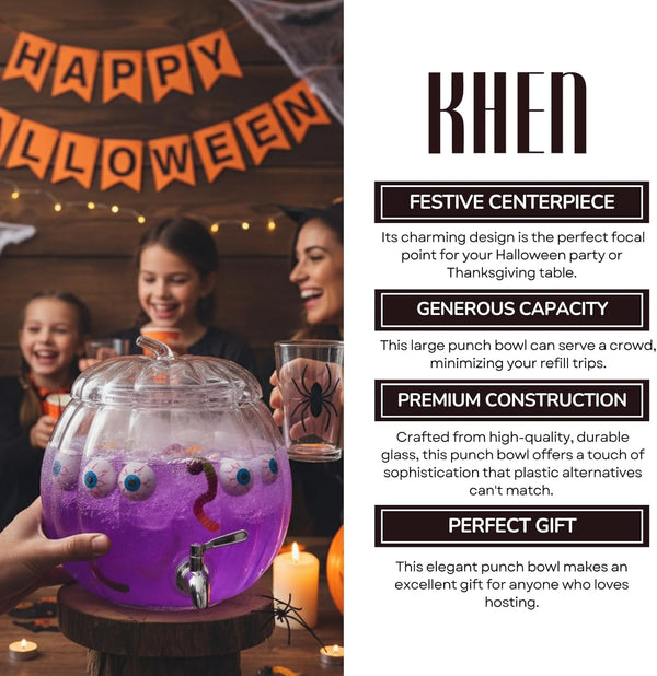 Glass Pumpkin Drink Dispenser 2 Gallon | Fall, Halloween & Thanksgiving Party Beverage Server with Spigot | Clear Pumpkin Punch Bowl for Autumn Events, Kitchen Bar & Holiday Drink Station Decor Gift