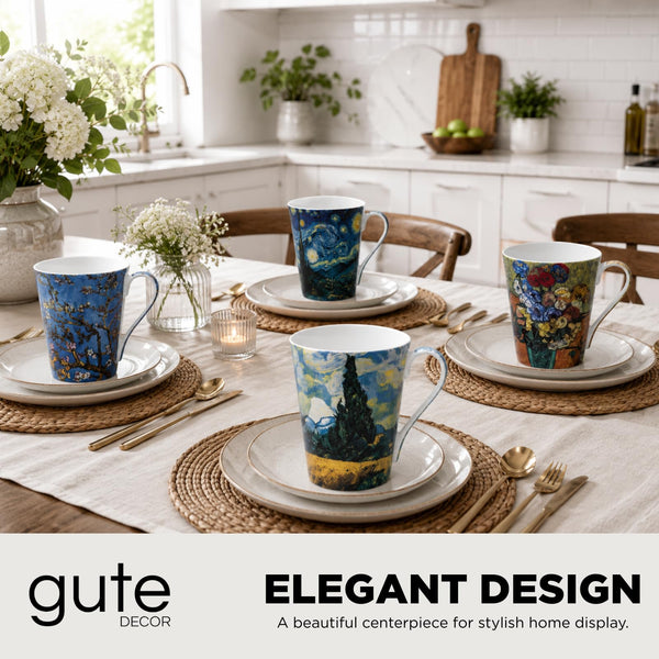Van Gogh Bone China Set of 5 Large Mugs for Coffee and Tea, With Gift Box, 12