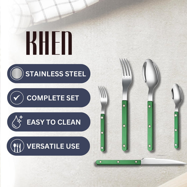 Khen Green Cutlery Set of 20 –18/8 Stainless Steel Flatware