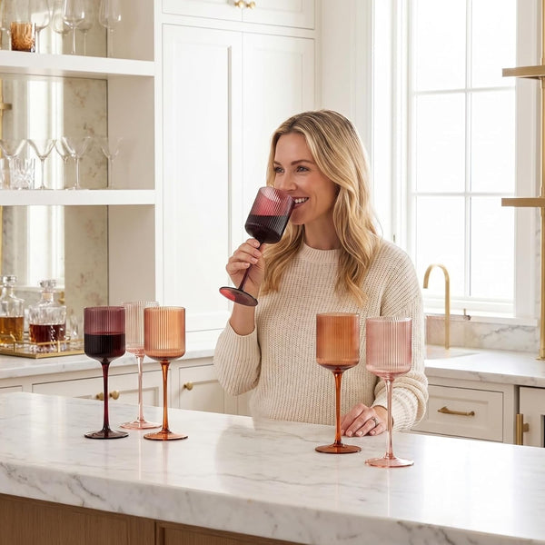Venus Ribbed Wine Glasses Set of 6 Multicolor 11.8 oz