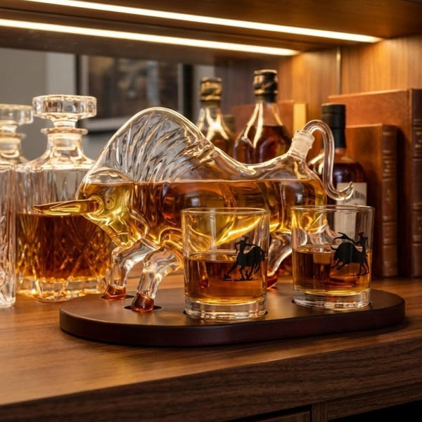 Western Cowboy & El Matador Bull Whiskey Decanter Set