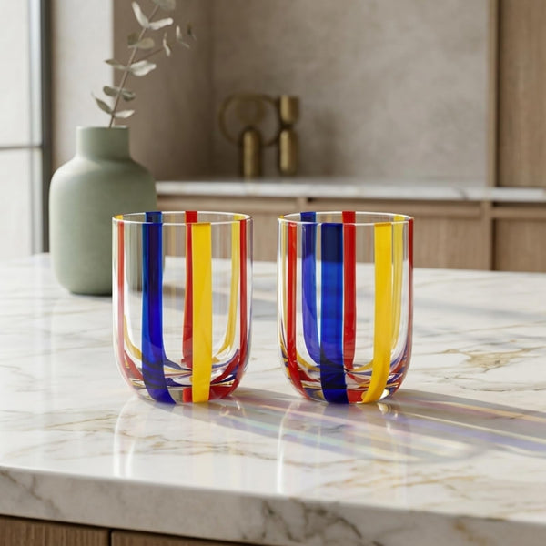 Island Stripes Tumbler Glasses Set of 2, 13.5oz Multicolor