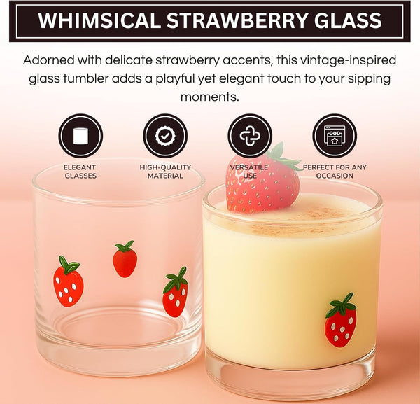 Khen Strawberry Glass Tumbler Vintage Aesthetic Drinkware Lightweight Romantic Barware Collectible Glass Cup - 12oz