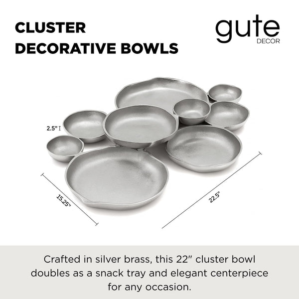 GUTE Cluster Decorative Bowls, Bright Silver Brass - Decoration, Snack Tray Bowl, Chip and Dip Strong Brass Beautiful Room Accent, Perfect for Entertaining, Parties, Home & Wedding Gifts 22