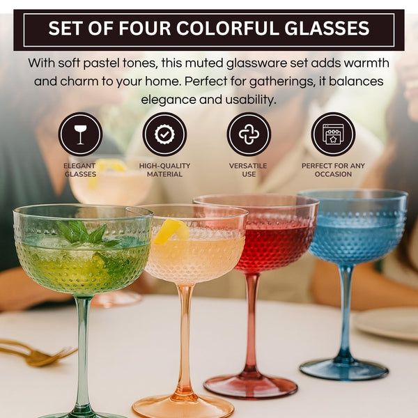 Hobnail Coupes, Cocktail Glass | Set of 4 | Muted Colors