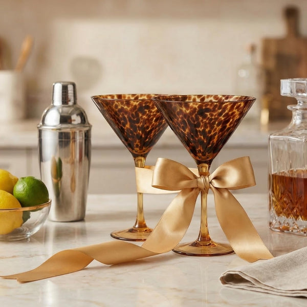 Tortoise Leopard Print Martini 9oz - Set of 2, 7.1