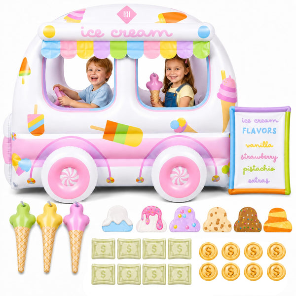 Inflatable Ice Cream Truck Playhouse, Large Shop Vehicle Playset for Kids