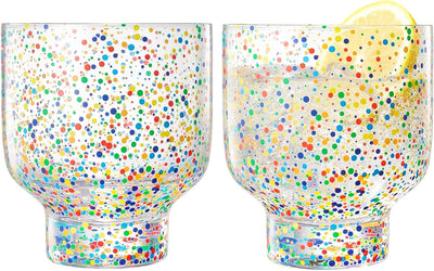 Khen Confetti Stemless Tumblers Set Colorful Acrylic Drinkware Break Resistant Barware Clear Festive Cups - 12oz Clear