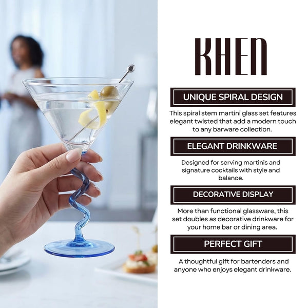 Spiral Stem Martini Glasses Set of 2, 9.2oz 7.05