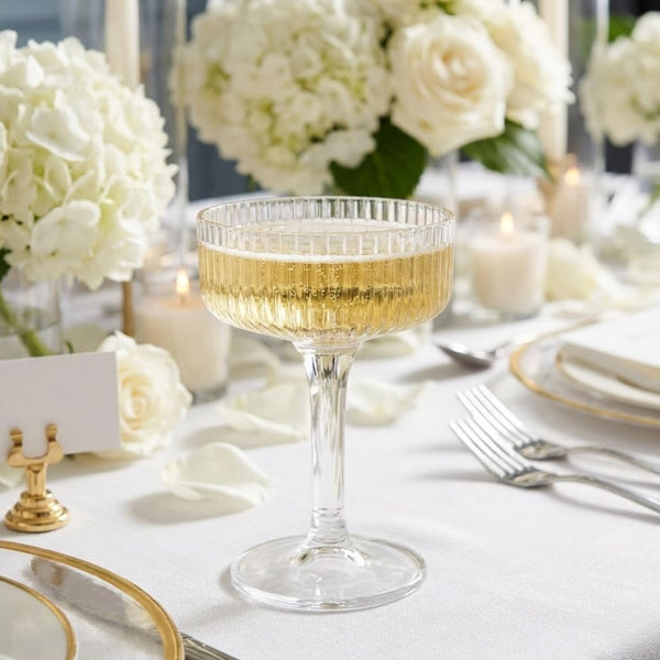 Premium ACRYLIC Champagne Tower Kit | 21 Stackable 7 oz Plastic Coupe Flutes | Reusable & Shatterproof Clear Plastic Glasses for Wedding Receptions, Birthday Parties, and Special Events, Clear Tall