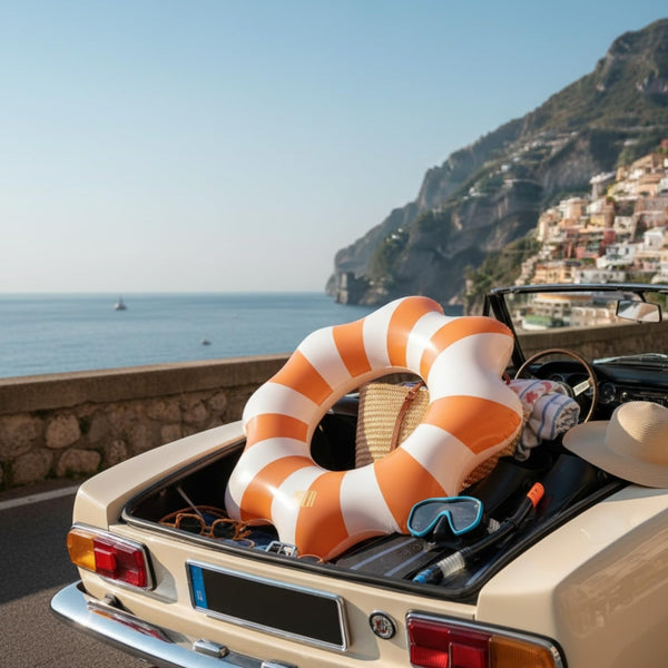 Amalfi Scalloped Pool Float Ring, 1 Piece, Orange & White Inflatable Swim Tube