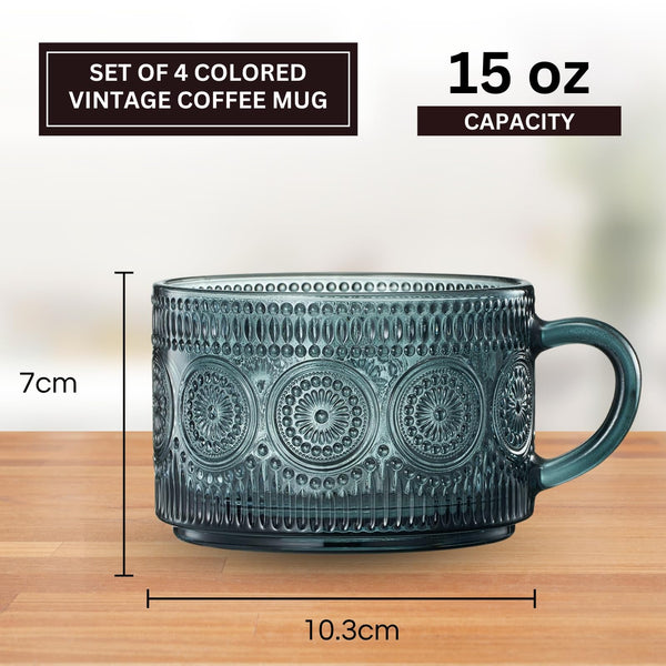 Tonal Hobnail Mug Glassware with Four Gold Spoons, Set of 4
