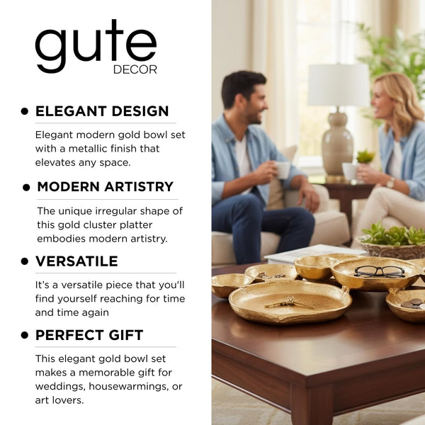 Cluster of 10 Round Serving Bowls Gold Clusters Decorative Elegant Snack Tray for Olives, Chip & Dip, Nuts, Appetizers & Entertaining Strong Brass & Enamel Home Decor Gifts, Parties & Weddings 20.5