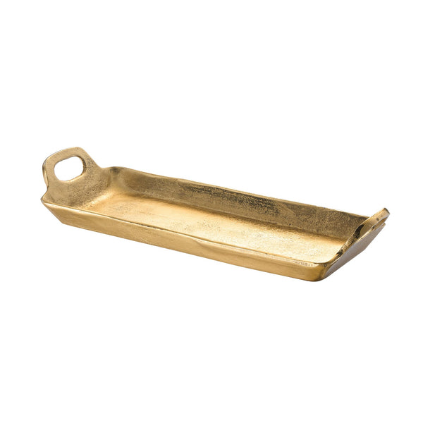 Small Decorative Serving Tray, Single Piece, Gold Aluminum Display Organizer for Keys Jewelry Candles Cosmetics, Modern Home Decor Accent Kitchen Dining Living Room Bedroom Vanity Countertops Storage