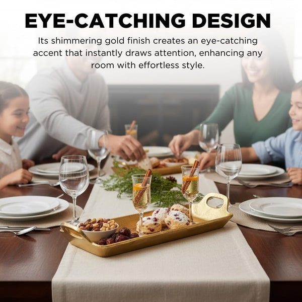 Small Decorative Serving Tray, Single Piece, Gold Aluminum Display Organizer for Keys Jewelry Candles Cosmetics, Modern Home Decor Accent Kitchen Dining Living Room Bedroom Vanity Countertops Storage