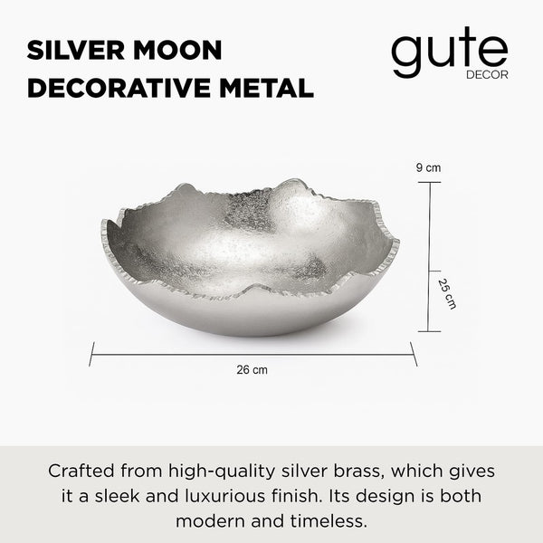 GUTE Decorative Silver Moon Decorative Metal Torn Hammered Asymmetrical Centerpiece Bowl with Pointed Edges, 10.2in Catch All, Silver Stainless Steel Metal, Accent Basket Fruit, Potpourri, Jewelry