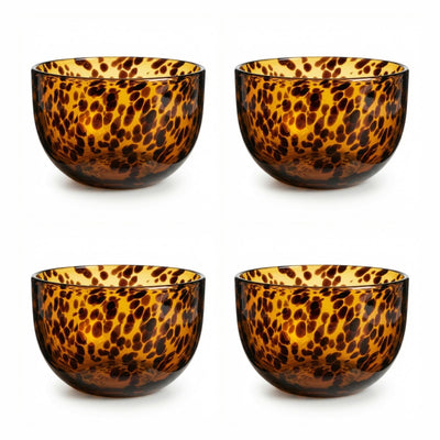 Amber Tortoise Shell Glass Bowls Set of 4 | 4.3” - 12.8oz