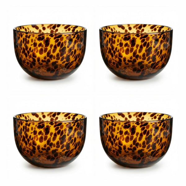 Amber Tortoise Shell Glass Bowls Set of 4 | 4.3” - 12.8oz
