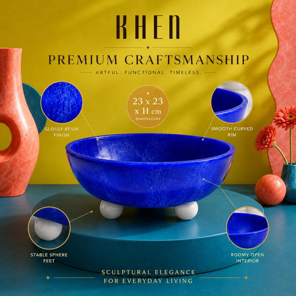 Blue Resin Bowl, 1 Piece, 23 x 23 x 11 cm Pedestal Fruit Bowl