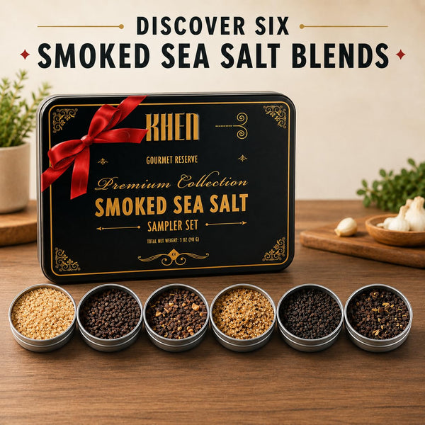 Smoke & Flame Sea Salt Gift Set of 6 – Gourmet Chefs Smoked Finishing Seasoning Variety Pack - Tin Gift Box